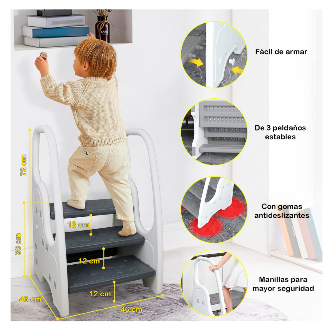 Taburete Escalera Niños Baño Cocina Infantil De 3 Peldaños-5