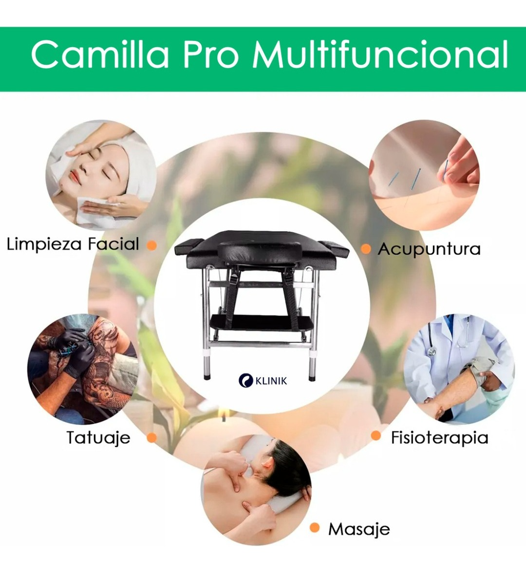 Cama Masajes Estetica 200kg Altura Ajustable Plegable Negro-2