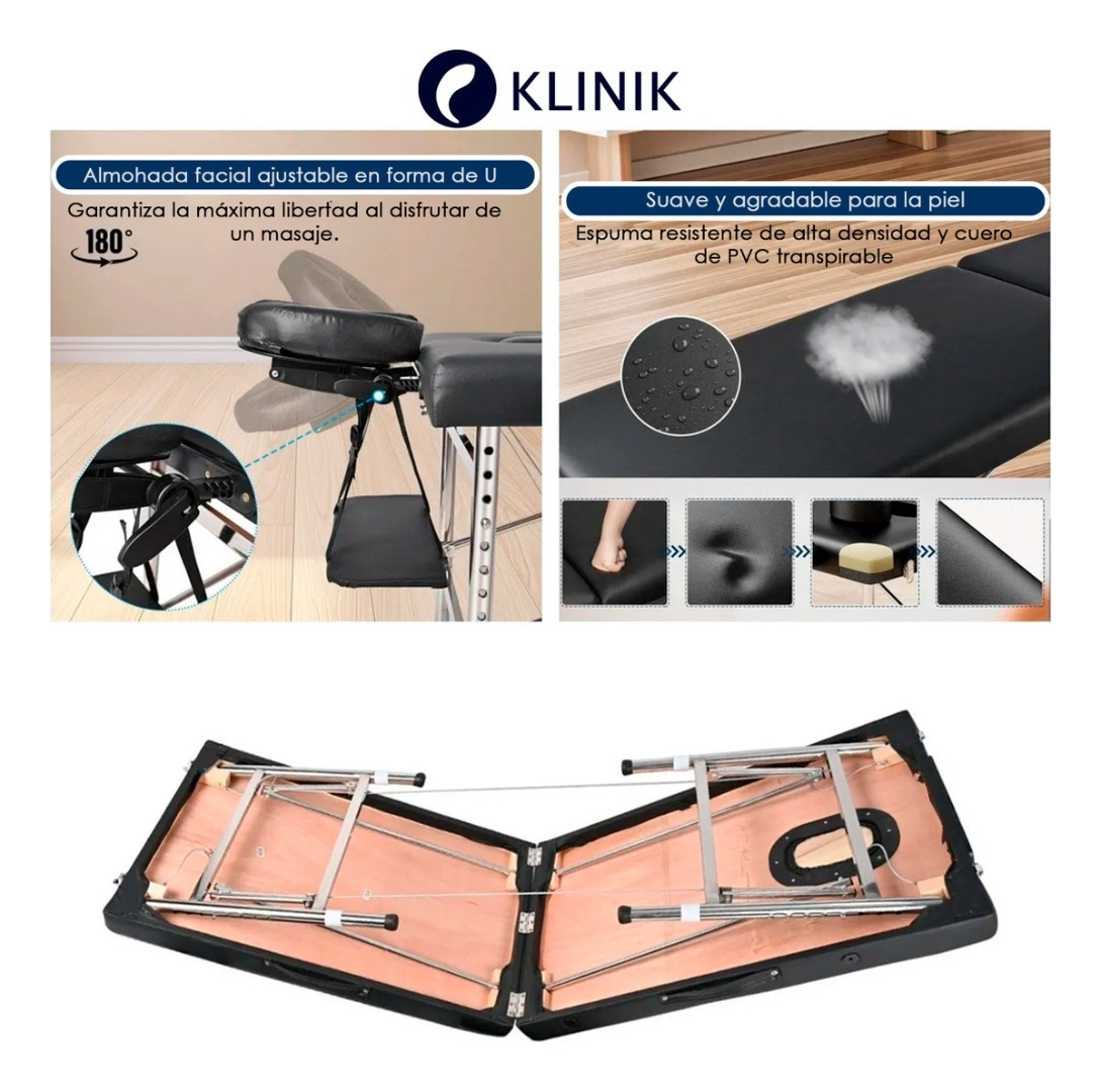 Cama Masajes Estetica 200kg Altura Ajustable Plegable Negro-3