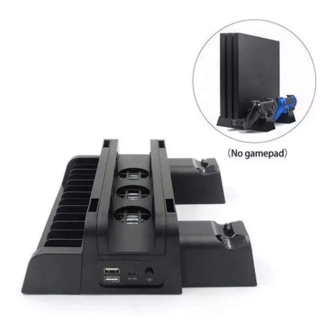 Soporte Base Play Station 4 Para 2 controles Con Ventilador Y Juegos-2