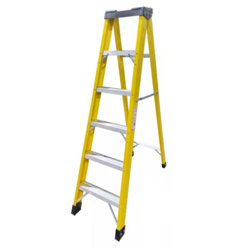 Escalera Fibra De Vidrio Industrial 1.2mts 6 Peldaños 150kg Amarilla-0