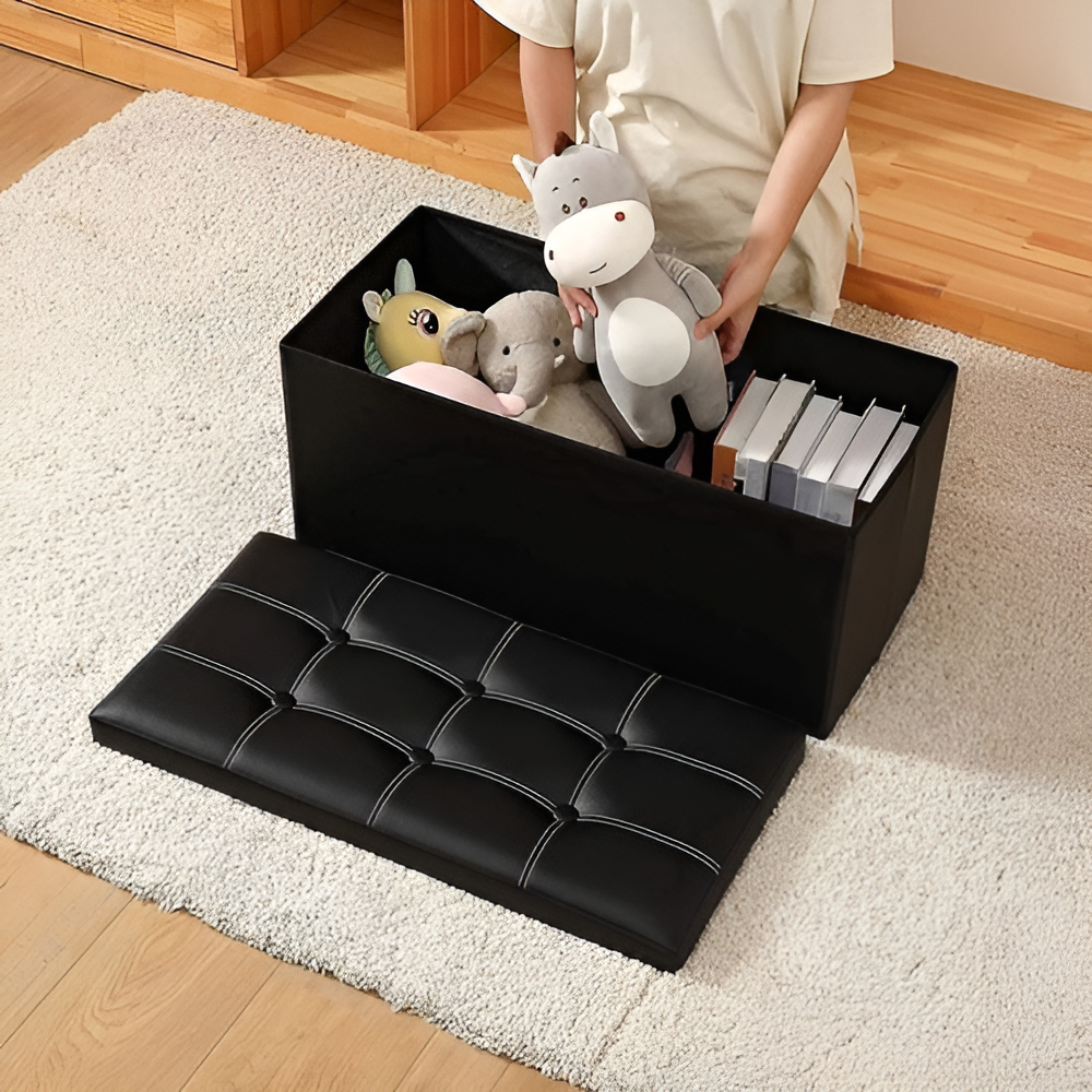  puff cuero Puff Baul Silla Plegable Ecocuero Organizador 38cm X 76cm-2
