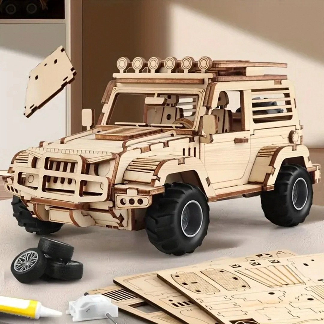 Auto Puzzle Jeep 3d Madera Armable 125pcs Didactico 20 Cm.-2