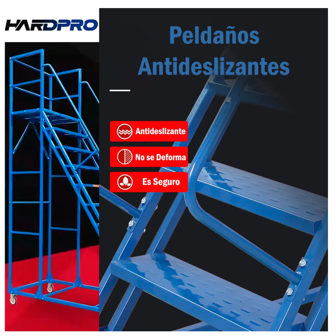 Escalera Industrial Tipo Avión 10 Peldaños 2,5m + Plataforma Azul-2