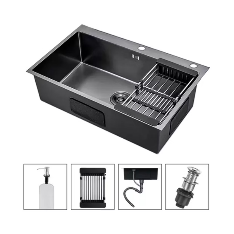 Lavaplatos Handsink Sobrecubierta Acero 55x45cm Negro con Accesorios-0