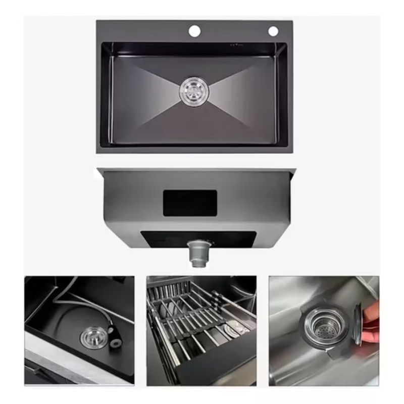 Lavaplatos Handsink Sobrecubierta Acero 55x45cm Negro con Accesorios-1