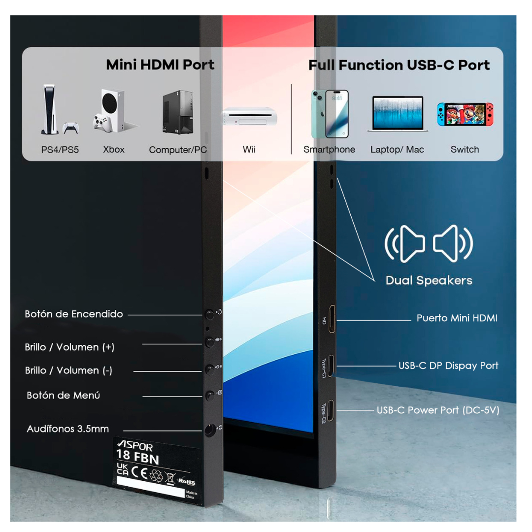 Monitor Portatil 18.5 120hz Full Hd Con Parlante Y Case-7