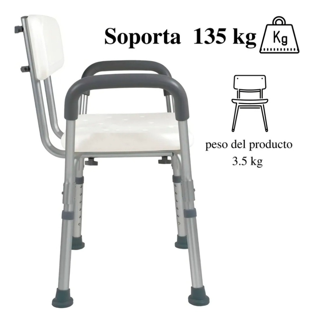 Silla Ducha Baño Discapacitado Respaldo Apoyabrazos-2