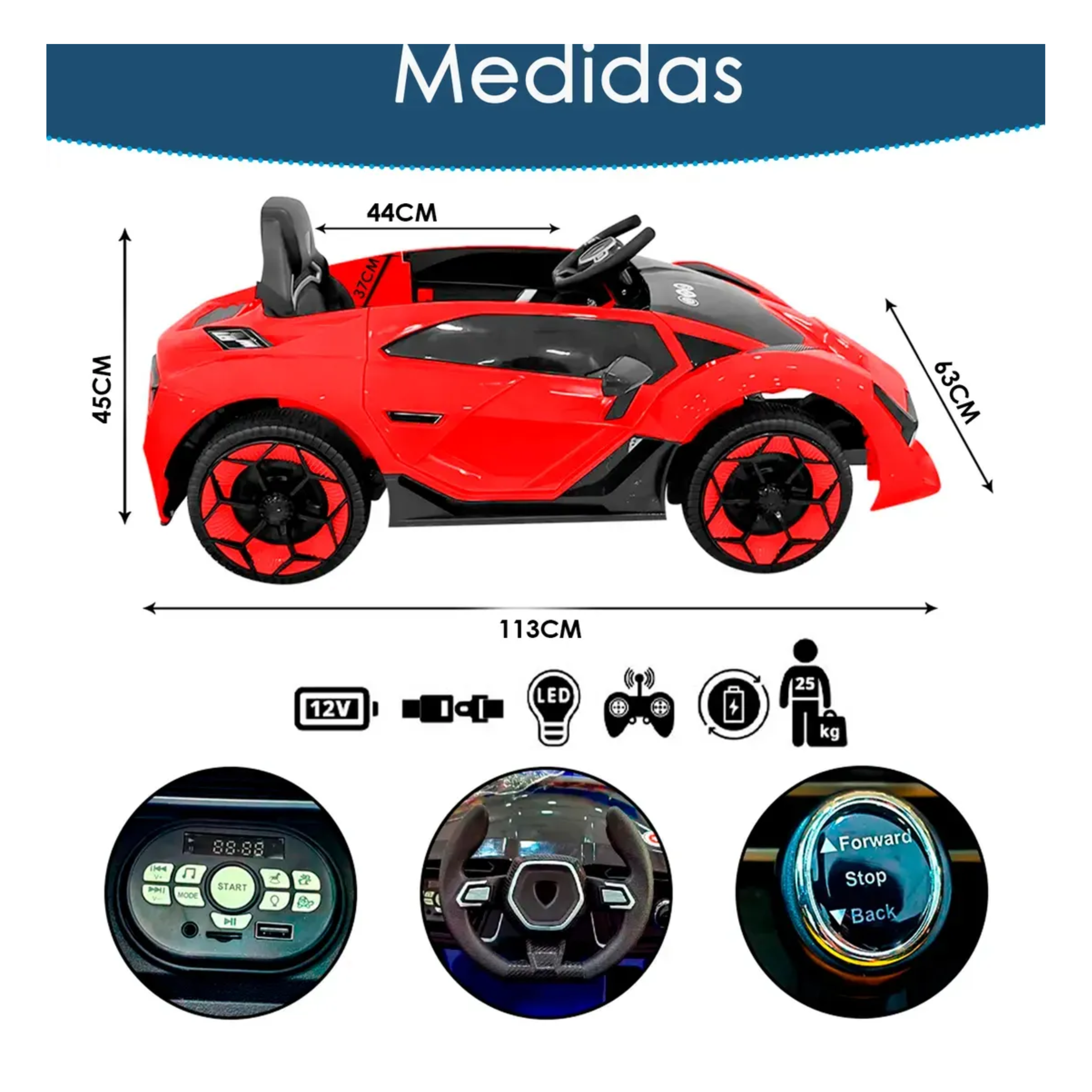 Auto Electrico Niños Lamborghini Lux Bateria Alta Duracion Rojo-2