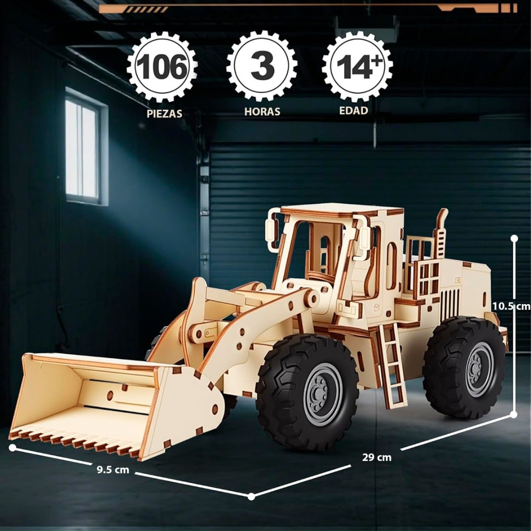 Puzzle 3d Madera Tractor Construcción Armable 106p Didáctico-2