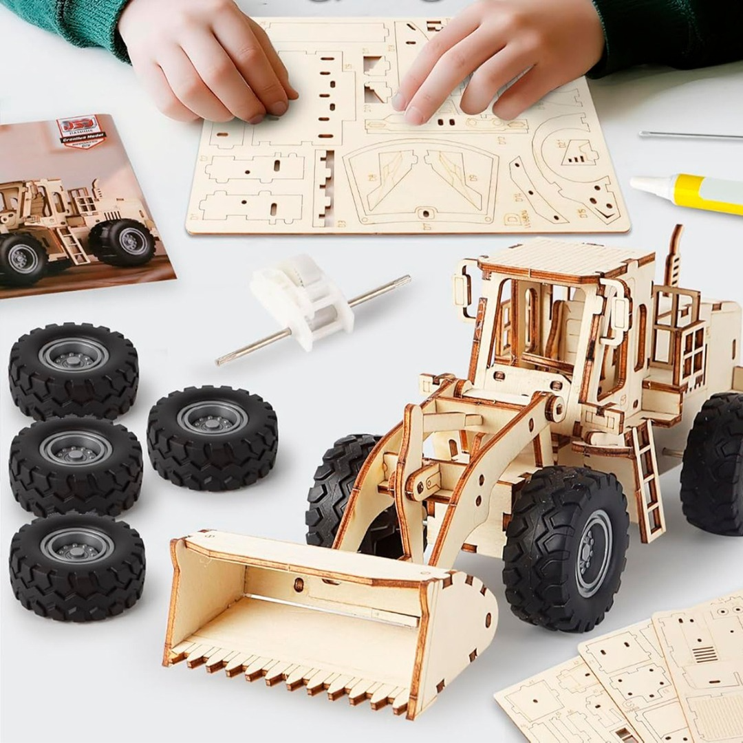 Puzzle 3d Madera Tractor Construcción Armable 106p Didáctico-3