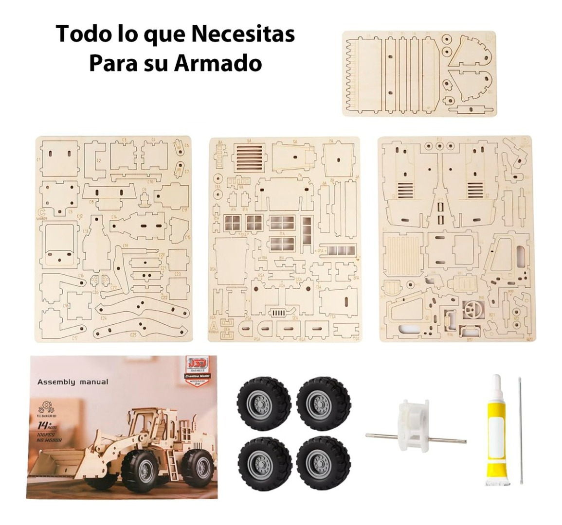 Puzzle 3d Madera Tractor Construcción Armable 106p Didáctico-4