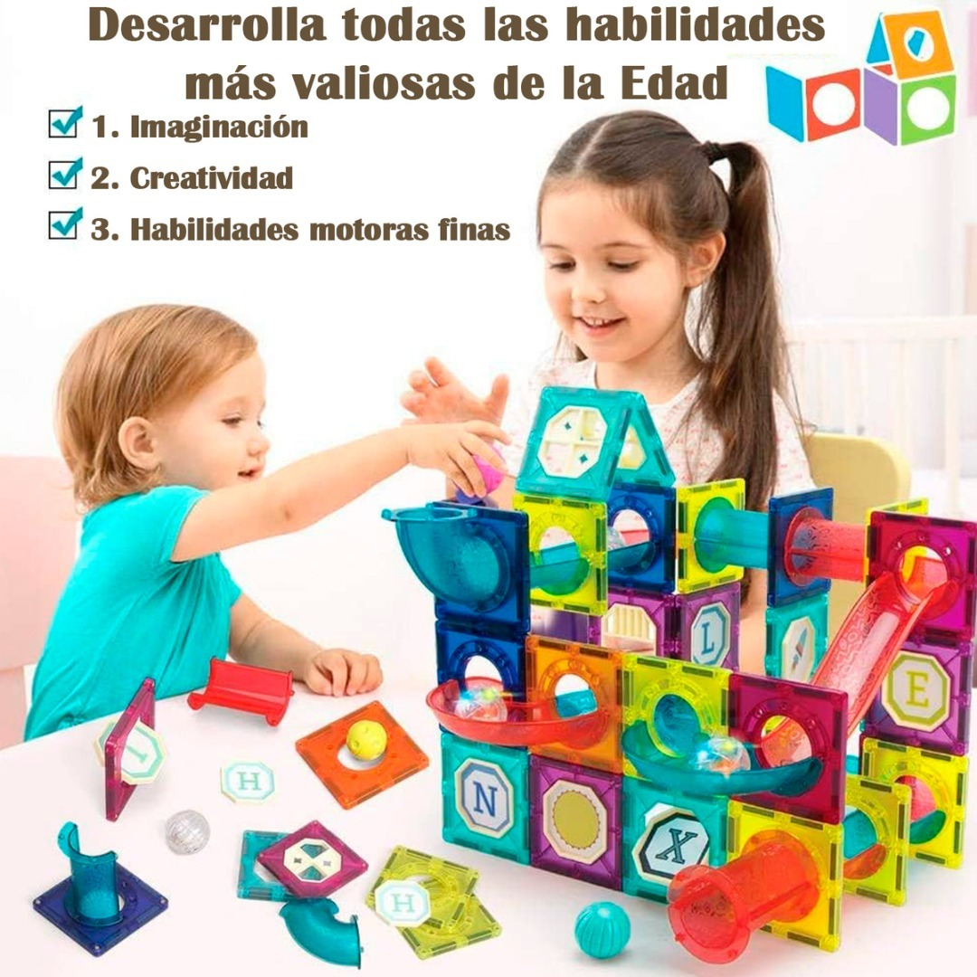 Bloques Magneticos 2en1 Tobogan De Bolas 3d Balde 188pzs-3