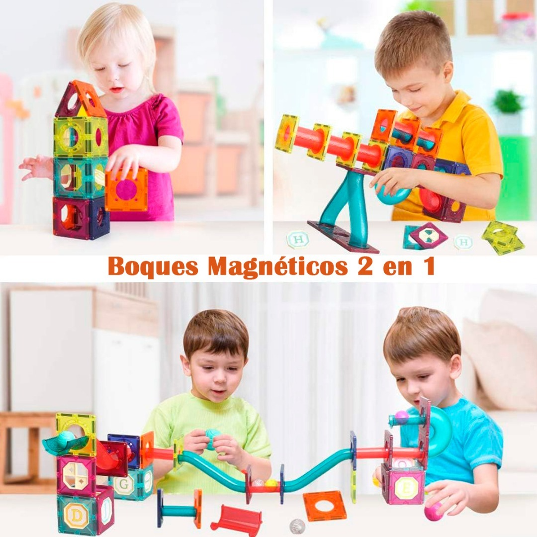 Bloques Magneticos 2en1 Tobogan De Bolas 3d Balde 188pzs-5