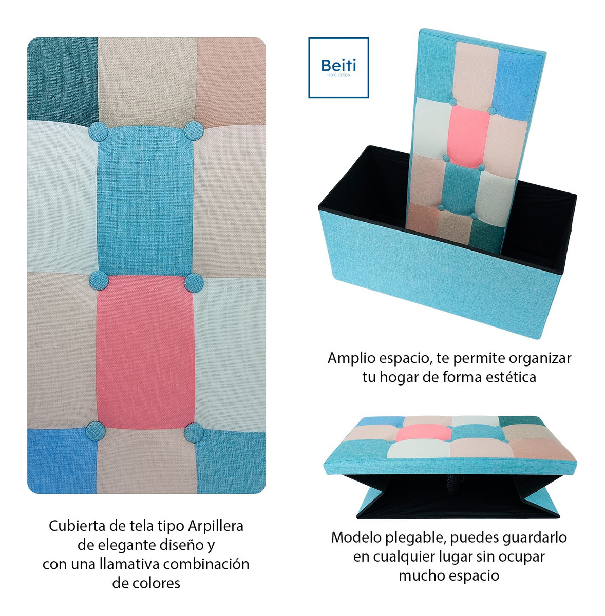 Puff Baúl Plegable Organizador 76x38 Tela Mix -2