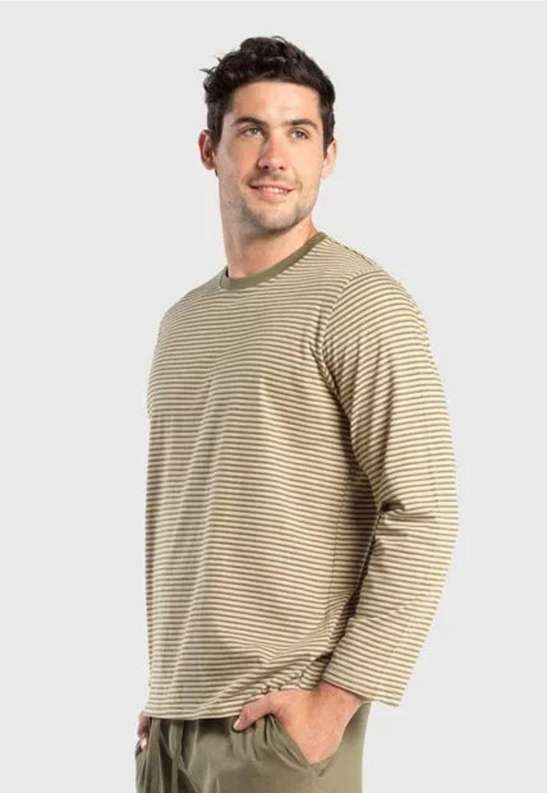 Pijama Hombre Largo Algodón Verde Olivo Talla S Art.30135-0