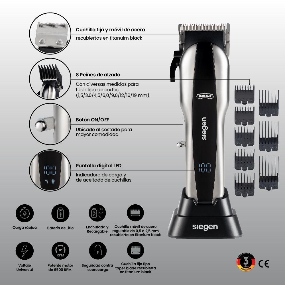 Cortapelos Clipper SG-8620, Carga Rápida+ 8 peines de alzada-6