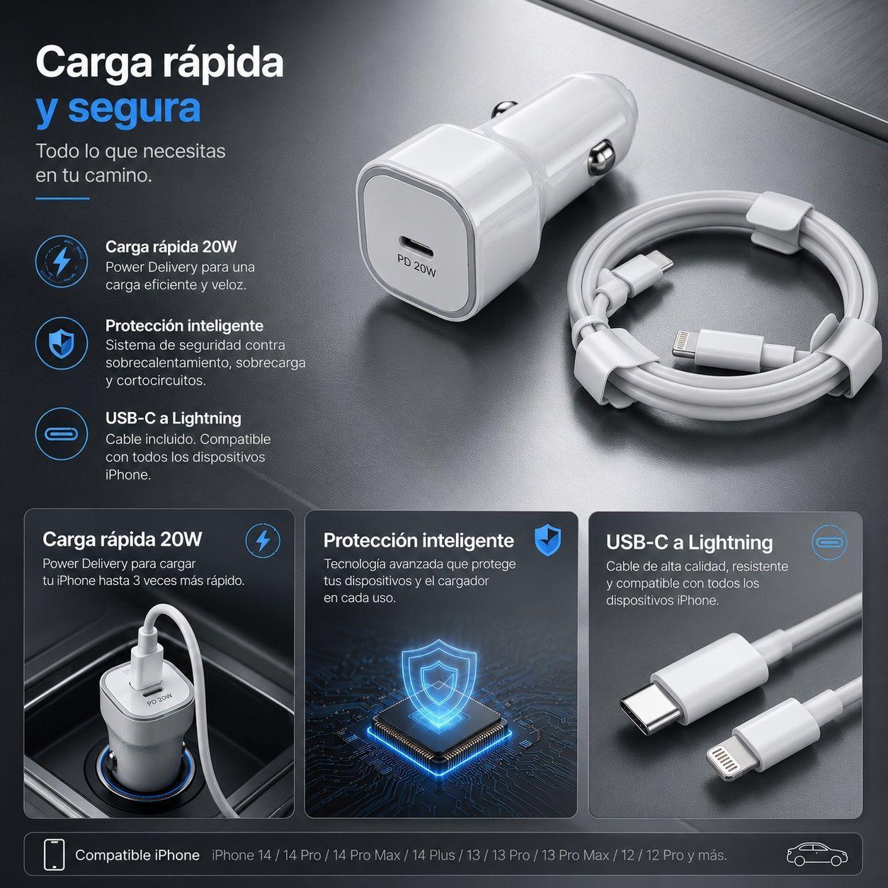 Cargador De Auto 20w Usb C compatible iphone portátil-2