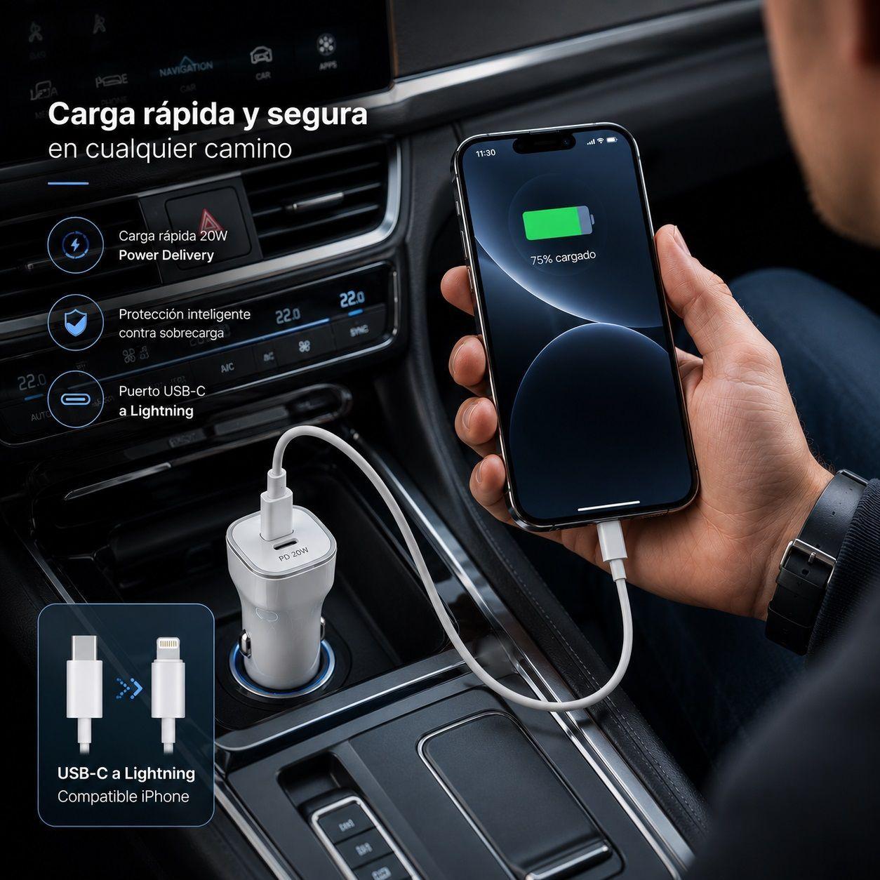 Cargador De Auto 20w Usb C compatible iphone portátil-3