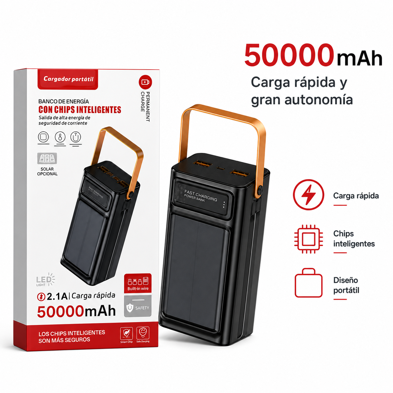 Cargador Bateria Externa 50000mah Powerbank Led Carga Solar-2