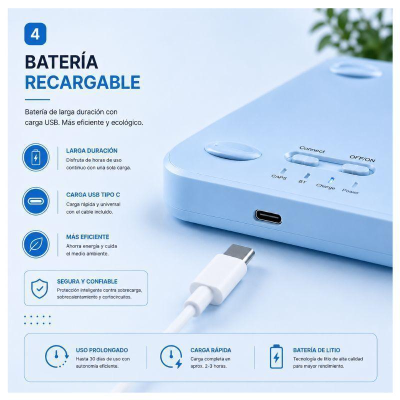 Kit Teclado Mouse compatible Tablet Ipad Android Slim Celeste-4