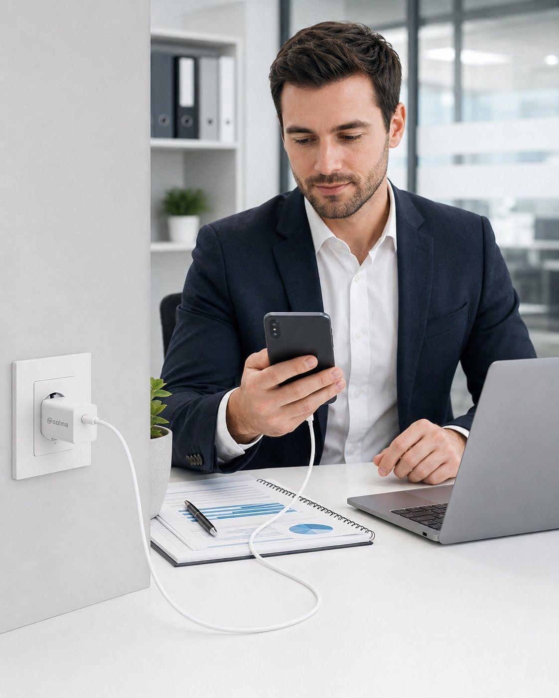 Cargador USB C para iPhone 17 con Cable USB C a USB C SOLMA Blanco-2