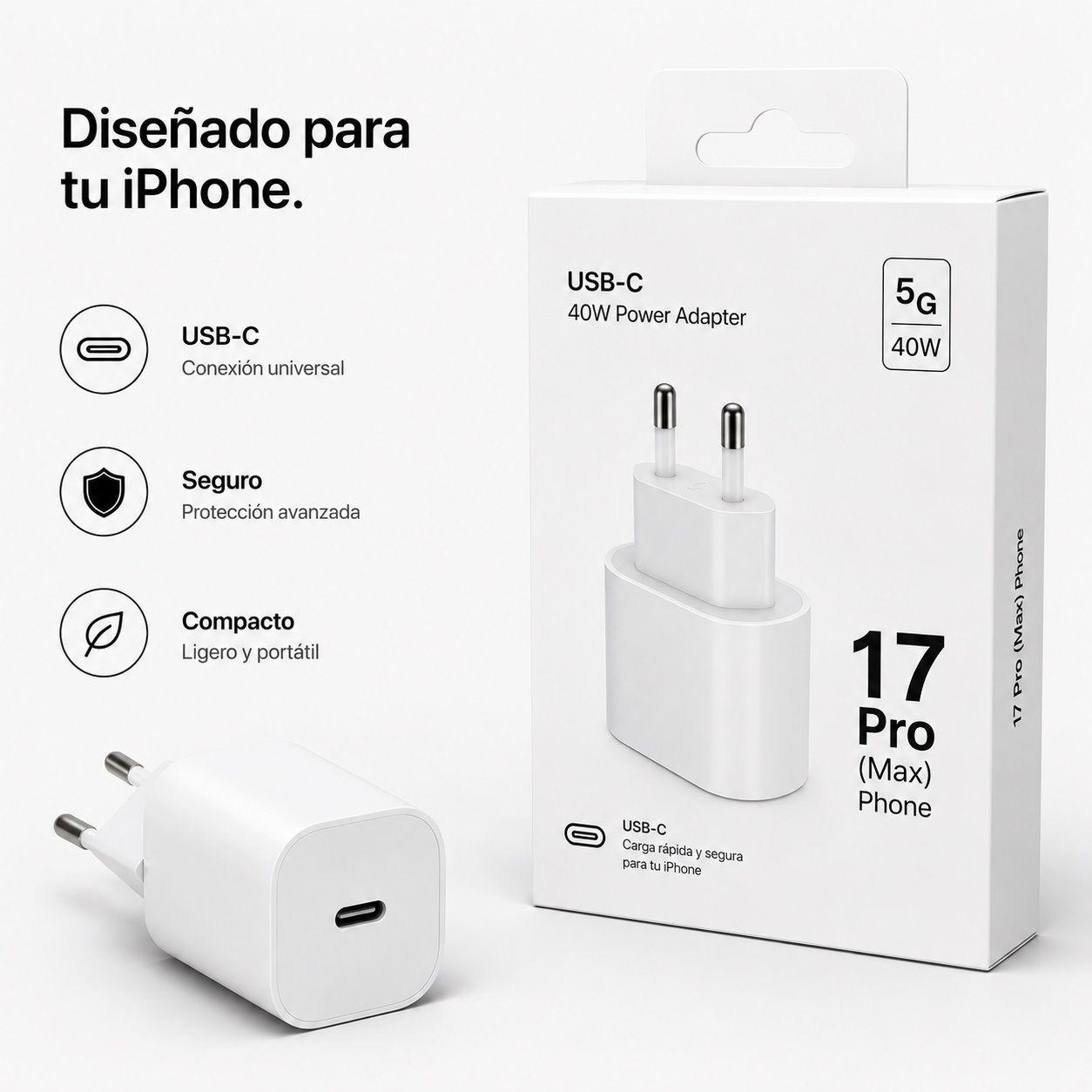 Adaptador USB C 40W Fast Charge Compatible iPhone-3
