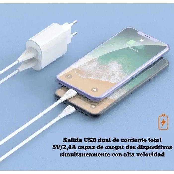 Cargador pared 2 USB carga rápida incluye cable Lightning-3