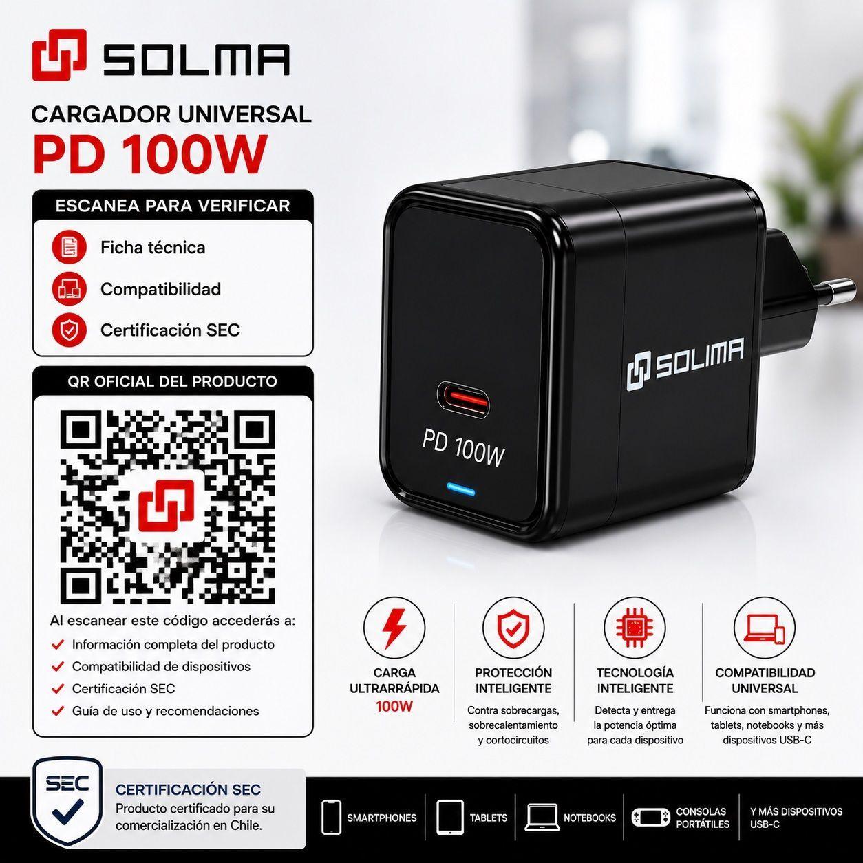 Cargador Universal Solma Pd 100w Usb c Carga R pida Iphone Android-3