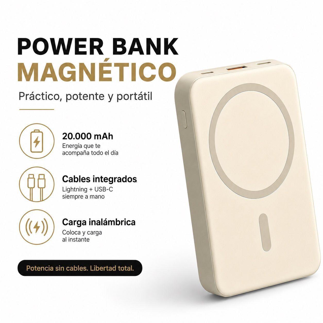 Power Bank Magnetico 20 000 mAh con Cables Integrados Carga Rapida y Wireless-2