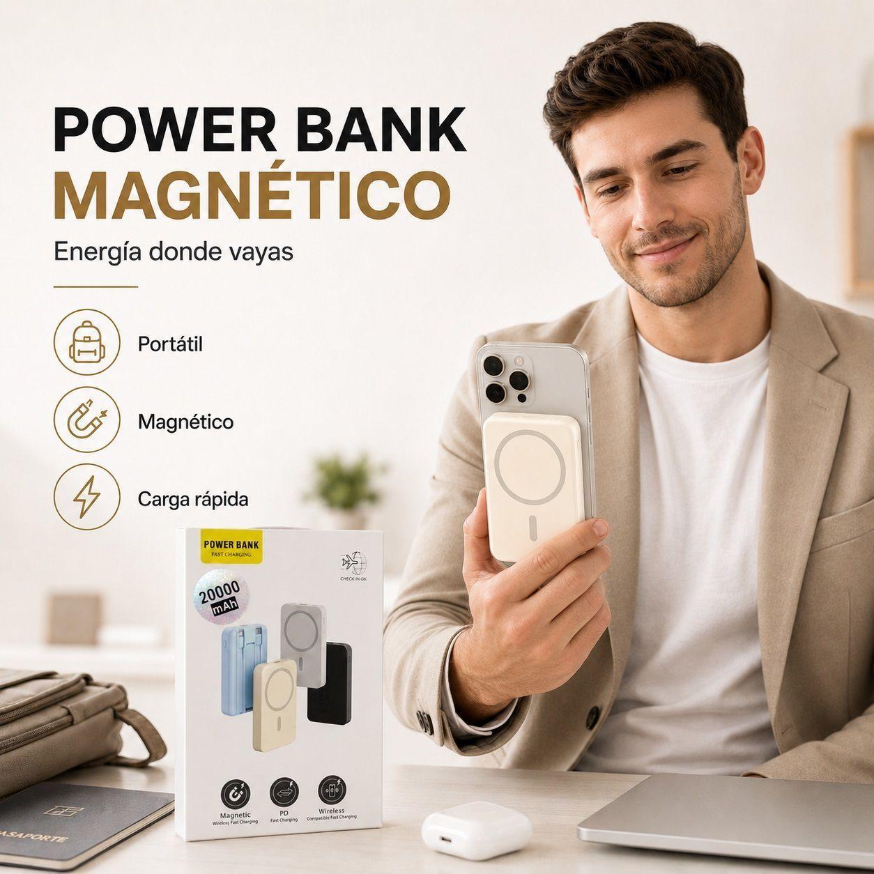 Power Bank Magnetico 20 000 mAh con Cables Integrados Carga Rapida y Wireless-4