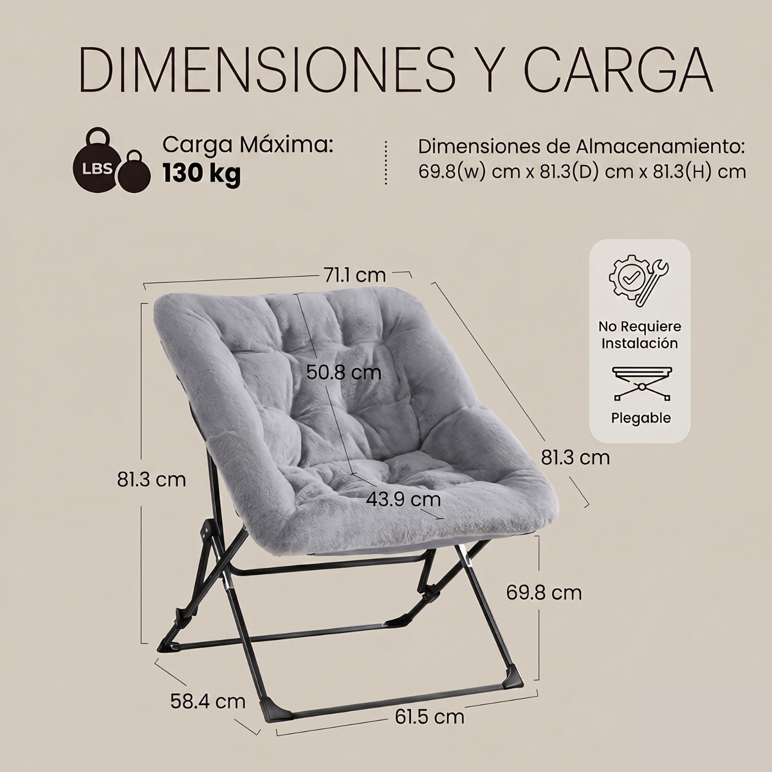 Silla Cuadrada Premiun Plegable Gris-2