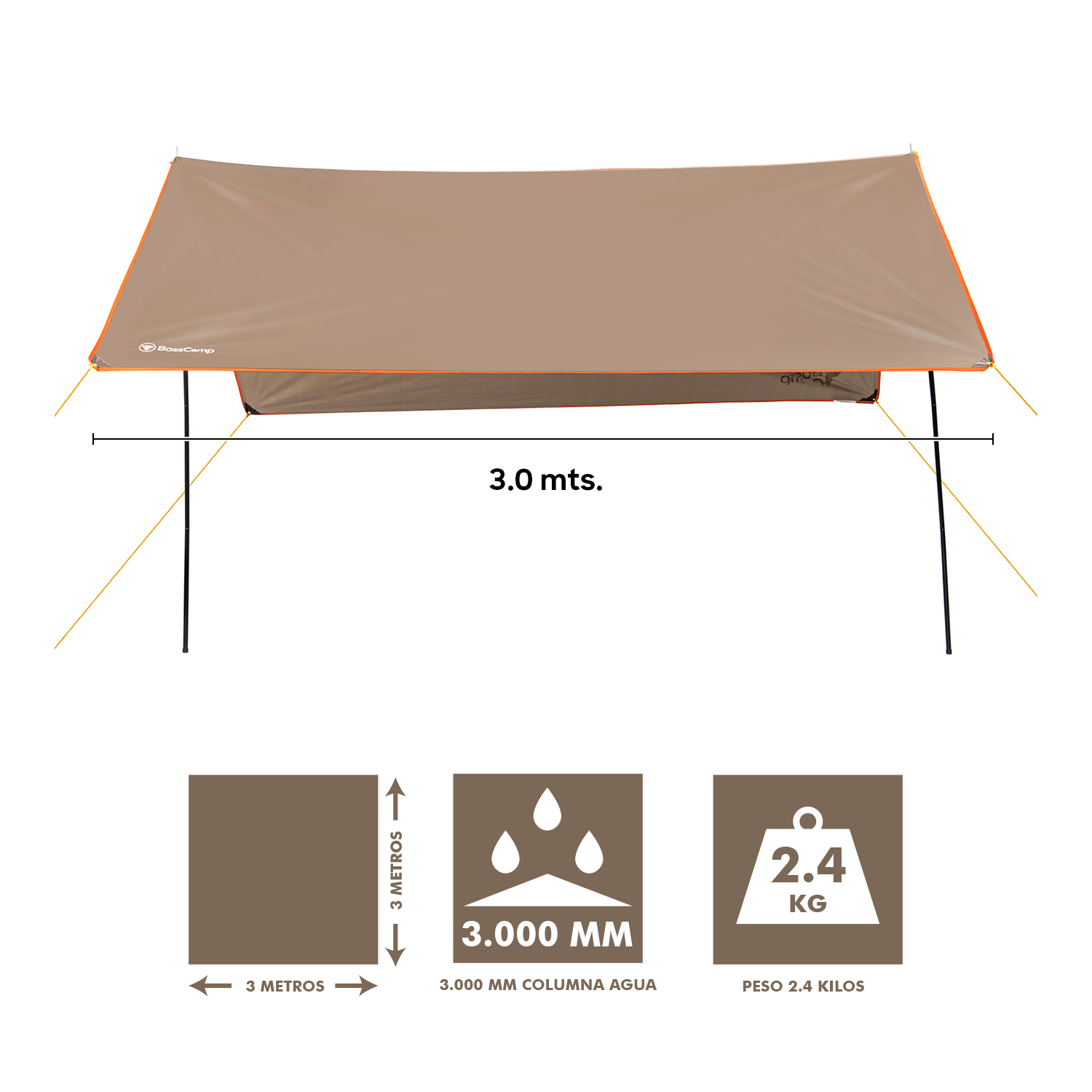 Rain Cover 3 x 3 mts. Quintay, Toldo Carpa Camping 3000 mm-2