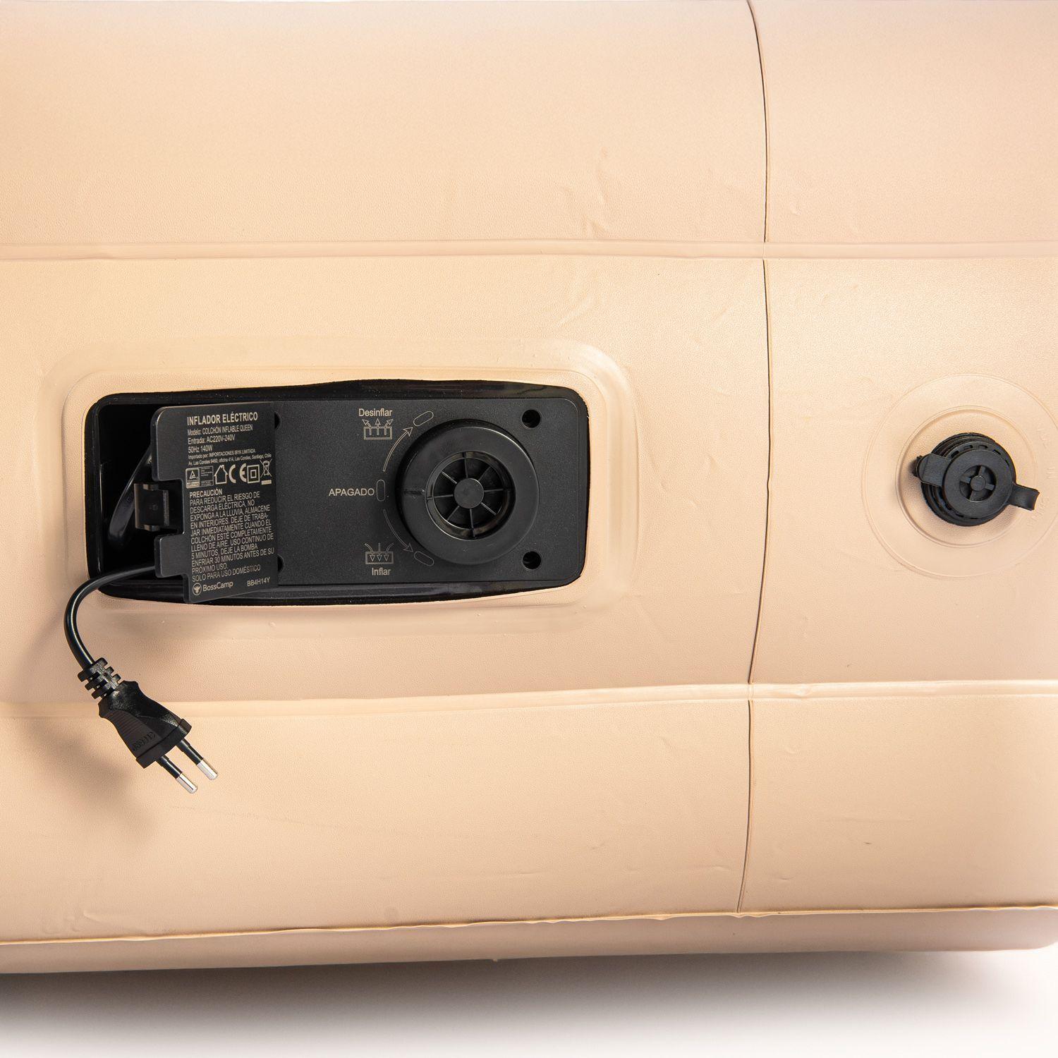 Colchón Cama Inflable Eléctrico Queen BossCamp 2 plazas Vinilo de alta resistencia Beige-6
