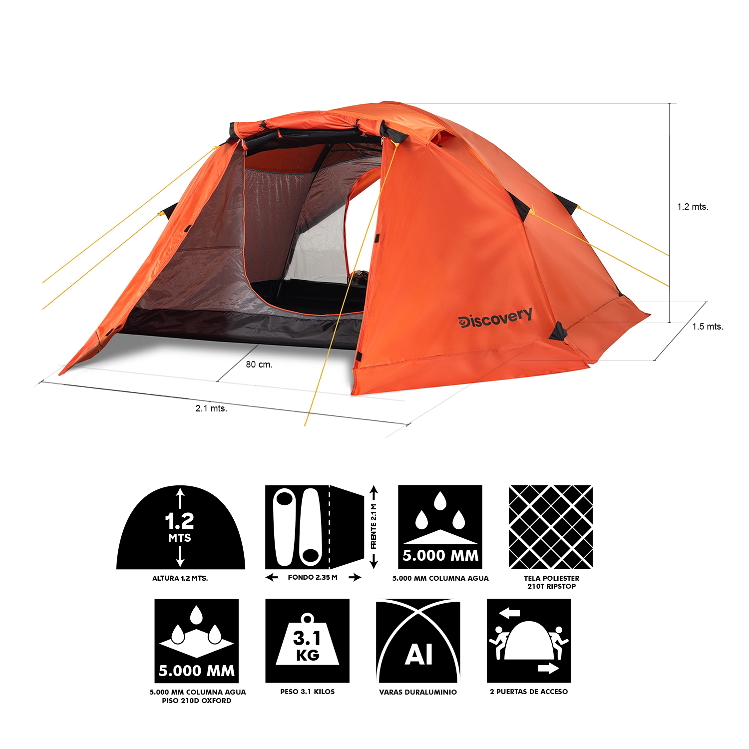 Carpa Técnica Expedition Pro 2, 2 Personas, 4 Estaciones 5000mm-4