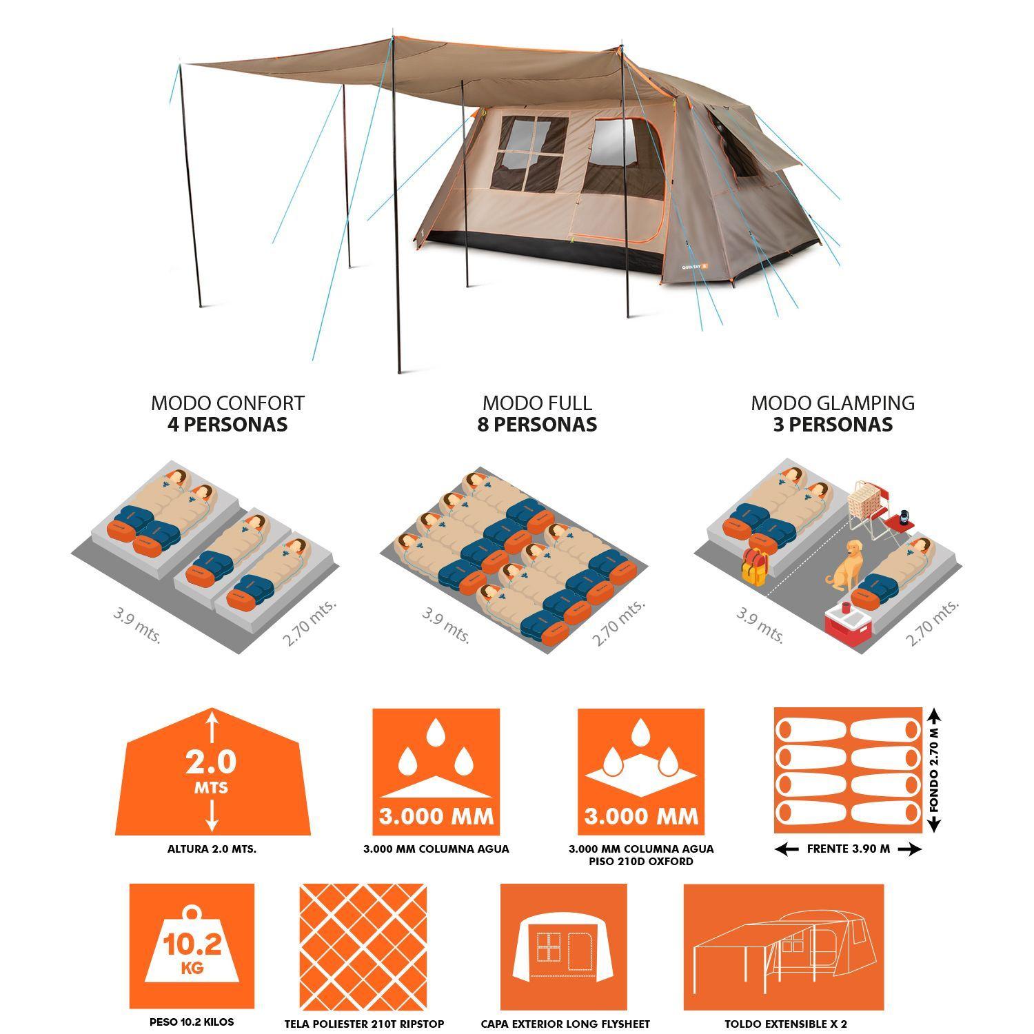 Carpa Quintay 8 Personas Bosscamp 3000 Mm Cubre Techo Largo Toldo Extendio-4