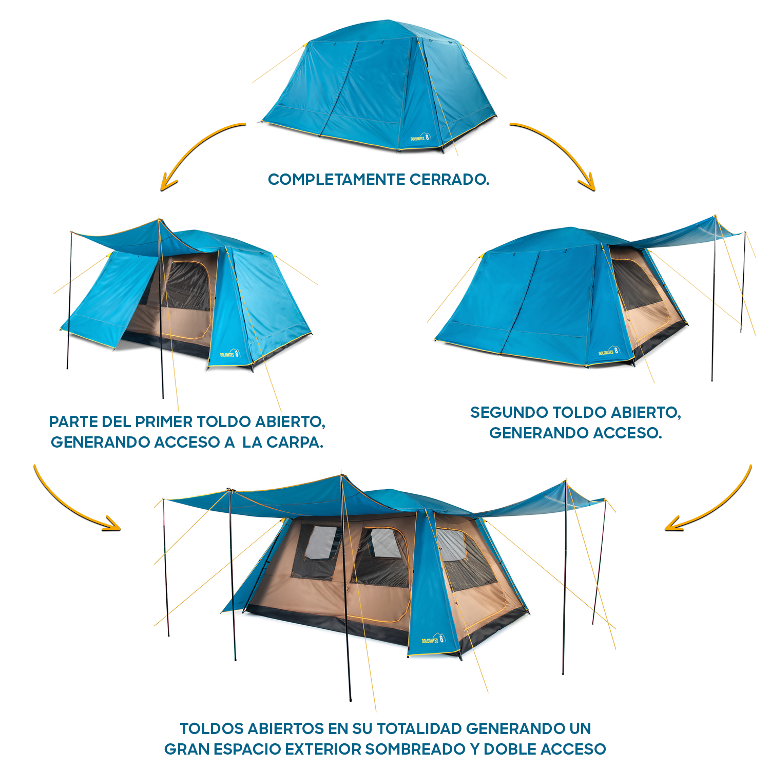 Carpa Camping Dolomites 8 Discovery, 8 personas techo largo 3000mm-3