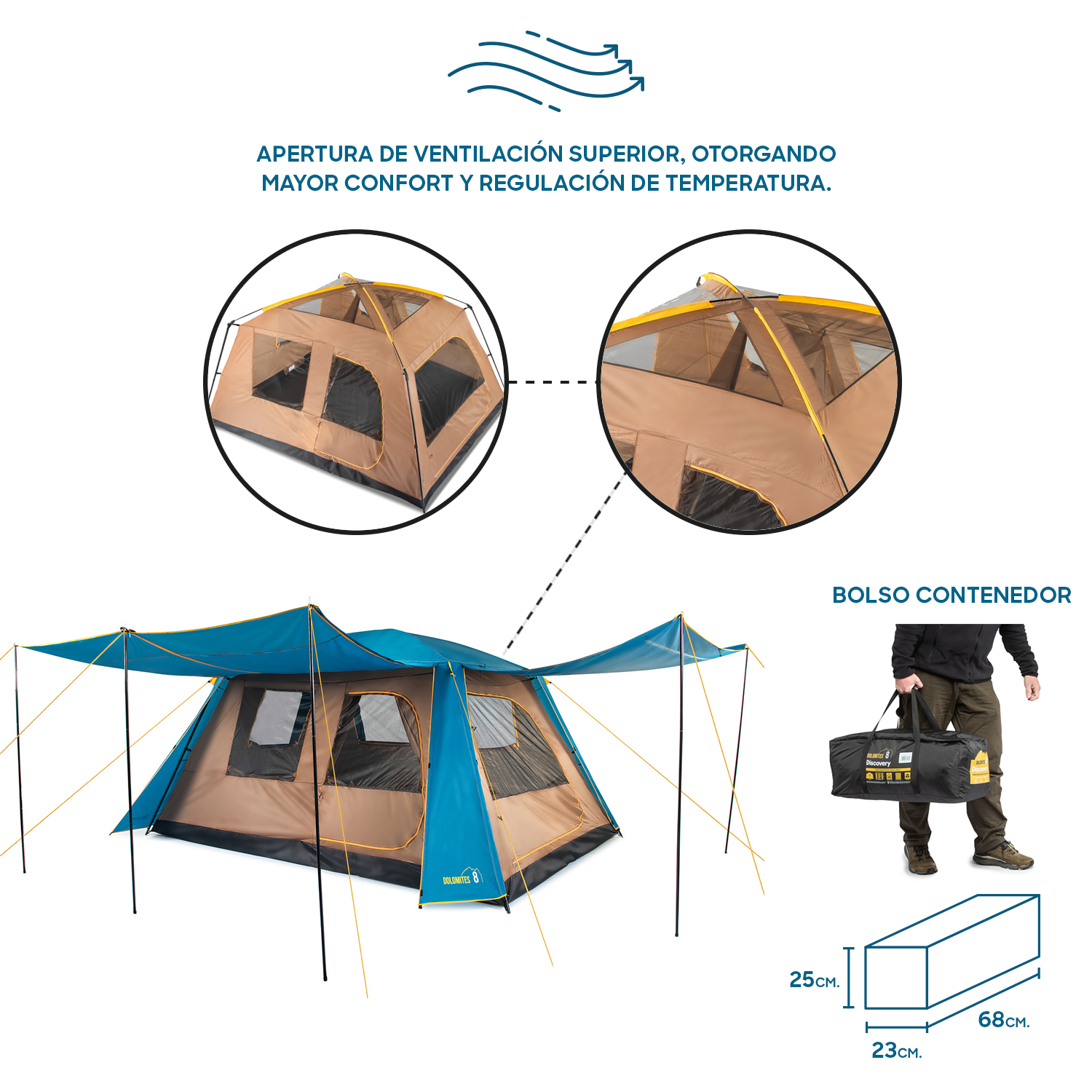 Carpa Camping Dolomites 8 Discovery, 8 personas techo largo 3000mm-4