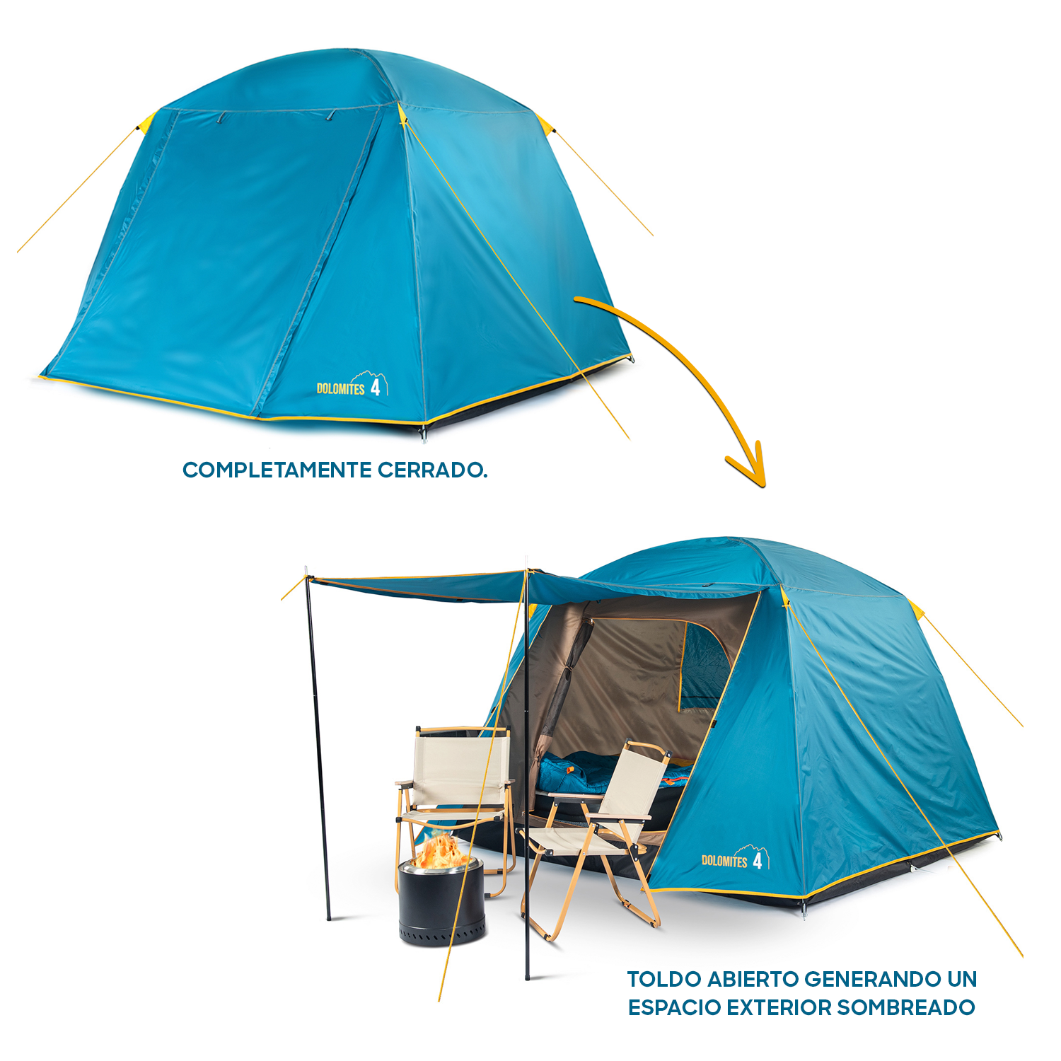 Carpa Camping Dolomites 4, 4 personas techo largo 3000 mm doble toldo-6