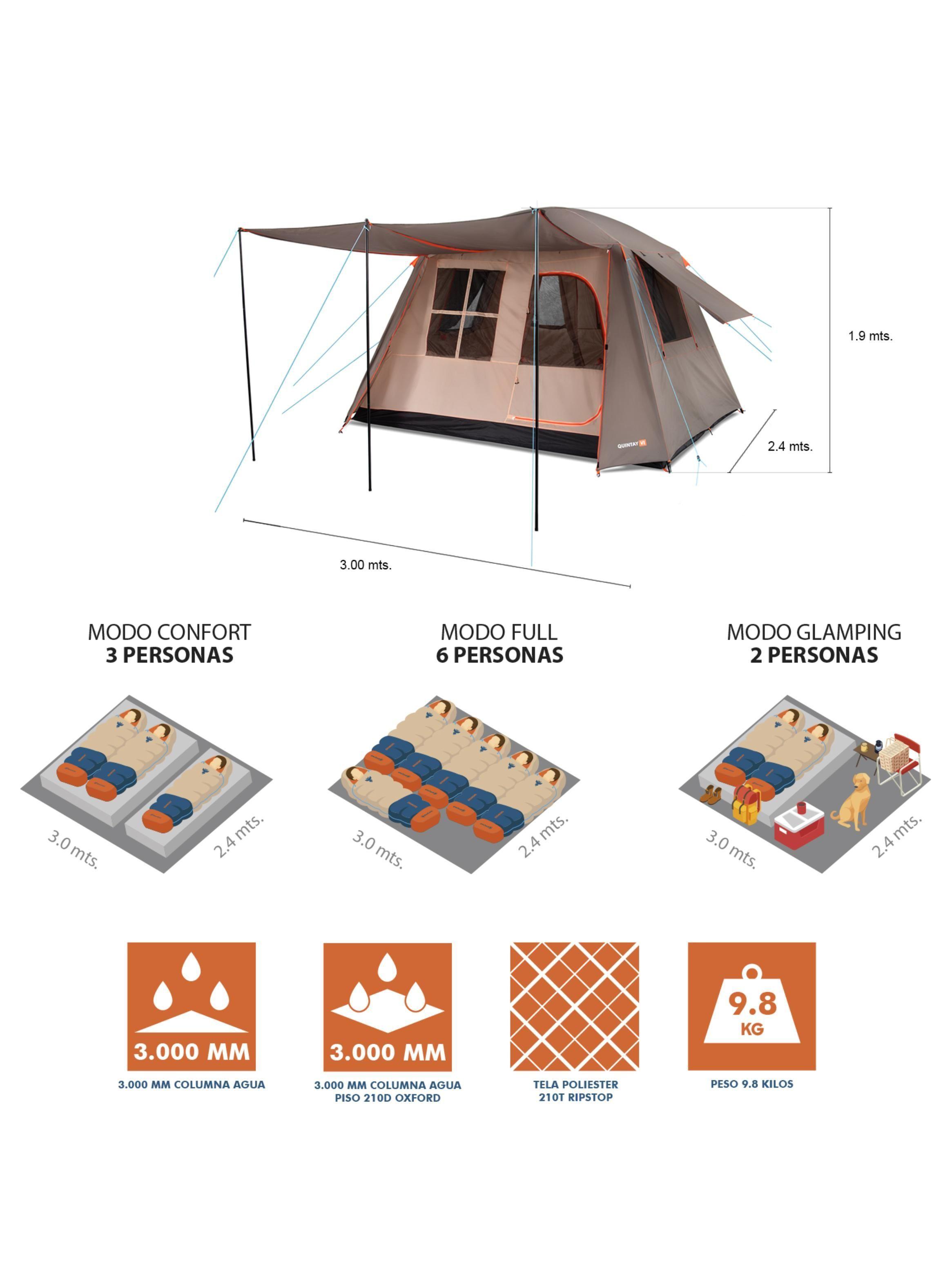 Carpa Quintay Vi 6 Personas Bosscamp 3000 Mm Cubre Techo Largo-4