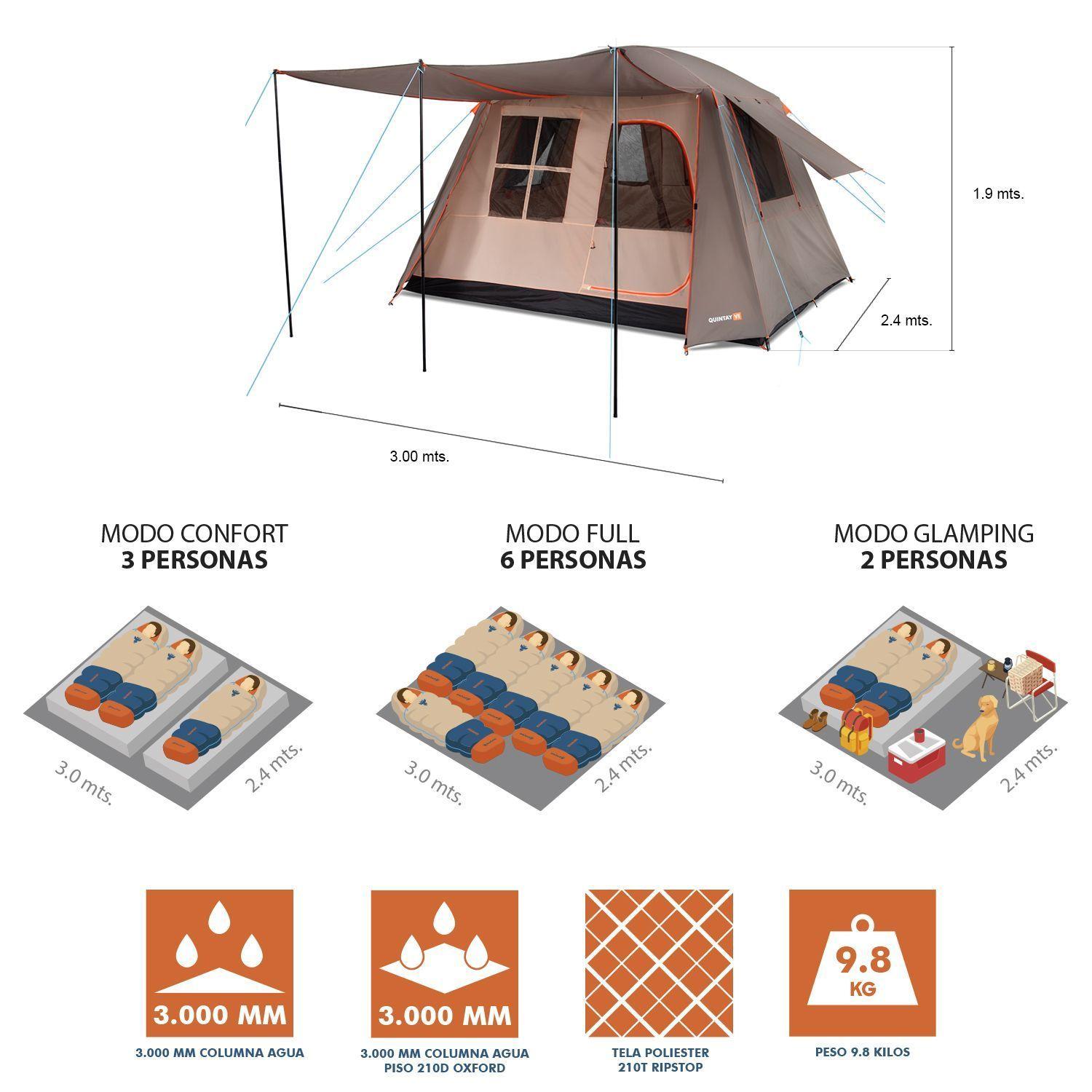 Carpa Quintay 6 Personas Bosscamp 3000 Mm Cubre Techo Largo Toldo Extendido-3