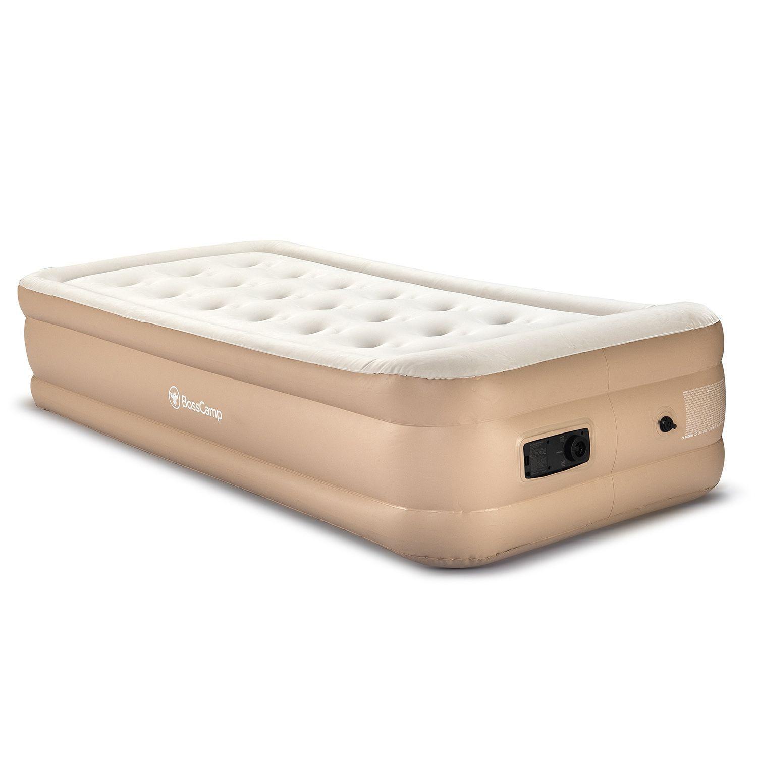 Colchón Cama Inflable Eléctrico Twin individual BossCamp Vinilo de Alta Resistencia Beige-2