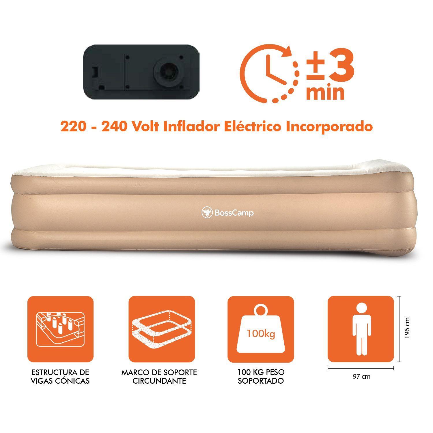 Colchón Cama Inflable Eléctrico Twin individual BossCamp Vinilo de Alta Resistencia Beige-3