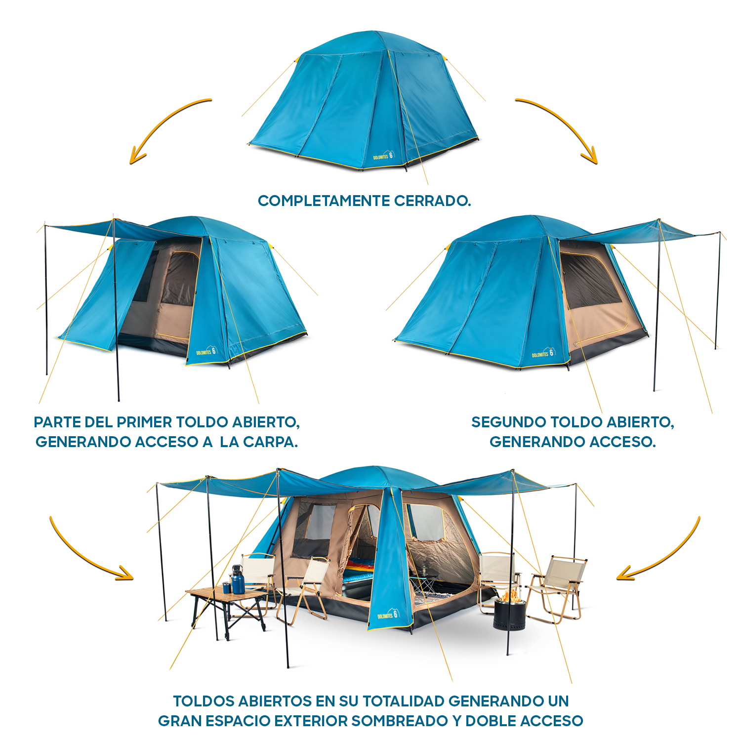 Carpa Camping Dolomites 6, 6 personas techo largo 3000 mm-6