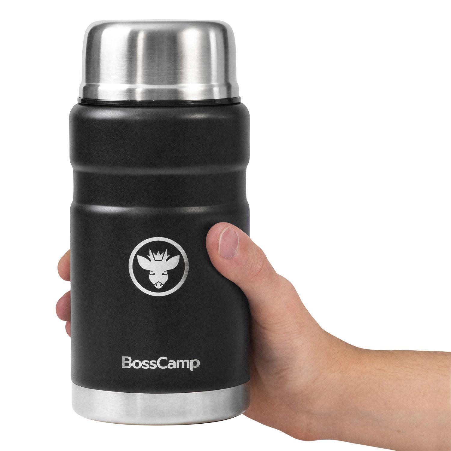 Termo Comida BossCamp 750 ml Negro Acero Inox Bolso Cuchara-3