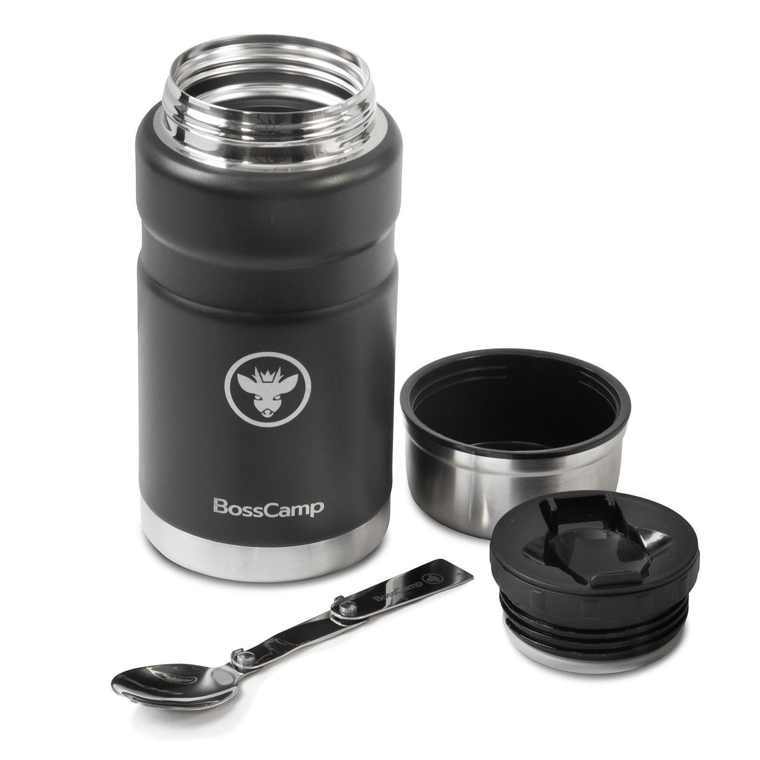 Termo Comida BossCamp 750 ml Negro Acero Inox Bolso Cuchara-5
