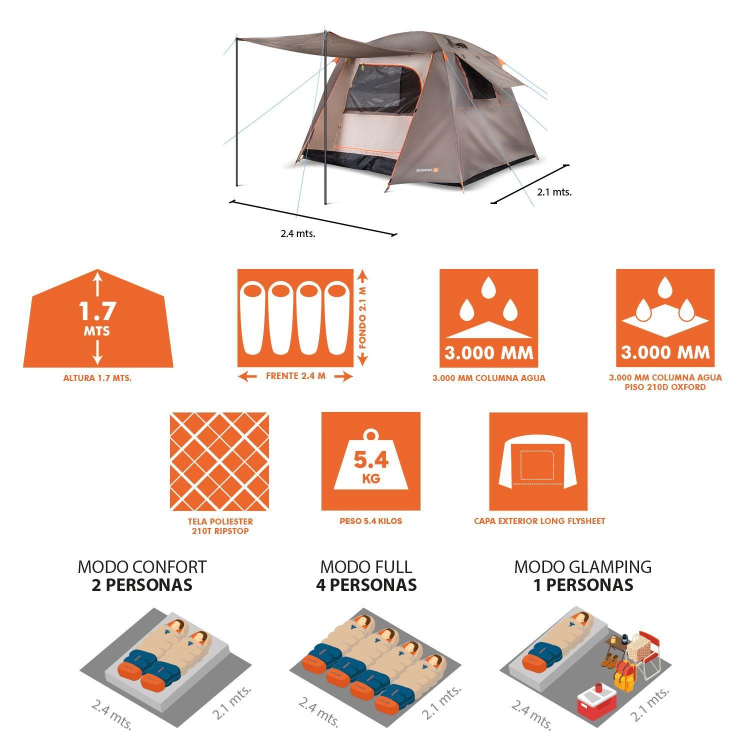 Carpa Quintay 4 Personas 3000 Mm Cubre Techo Largo-4