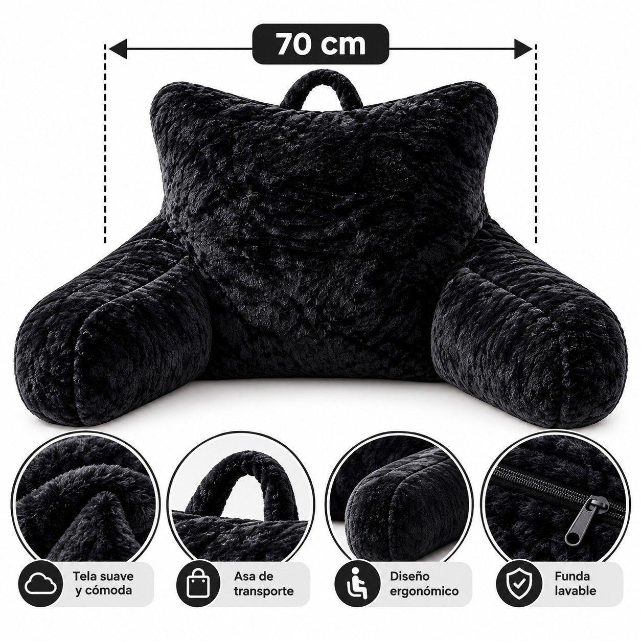 Cojin almohada lumbar 75 cm con brazos en color negro-1