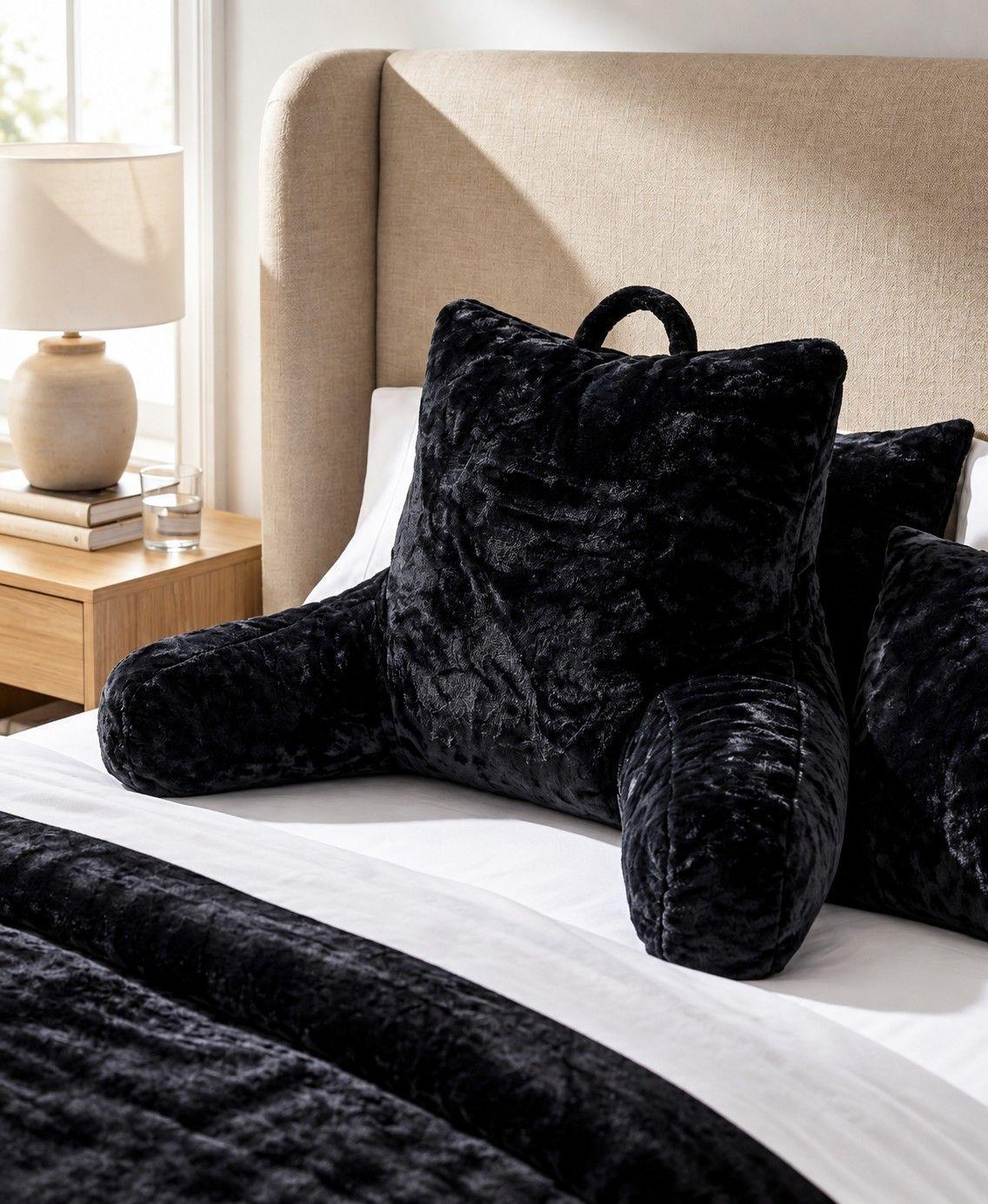 Cojin almohada lumbar 75 cm con brazos en color negro-2