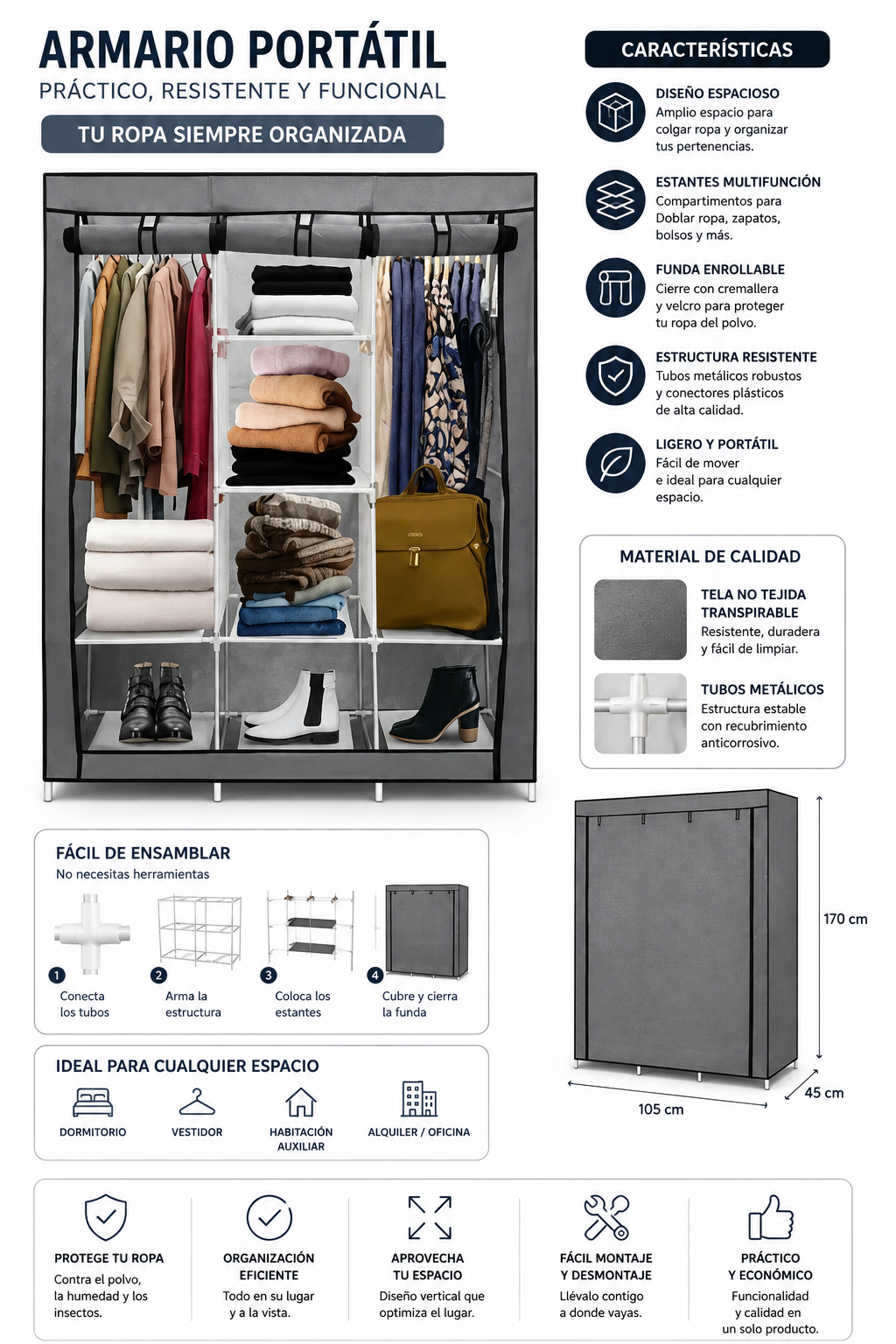 Organizador De Ropa 3 Cuerpos Armable-2